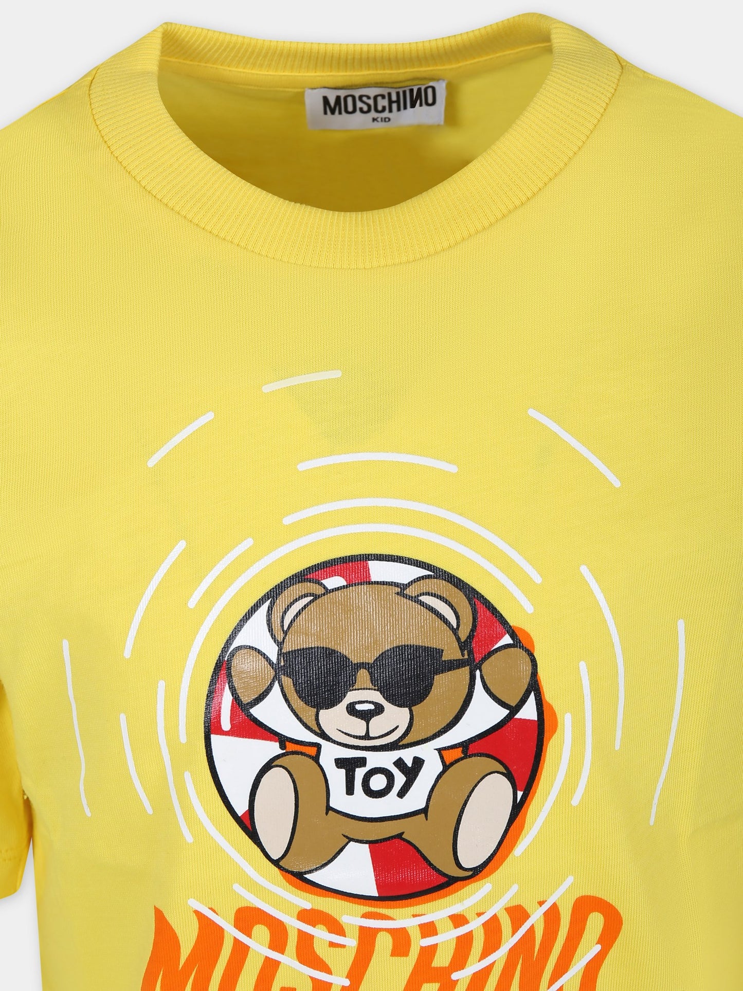 T-shirt gialla per bambini con stampa multicolor e Teddy Bear,Moschino Kids,HUM04R LAA23 50162