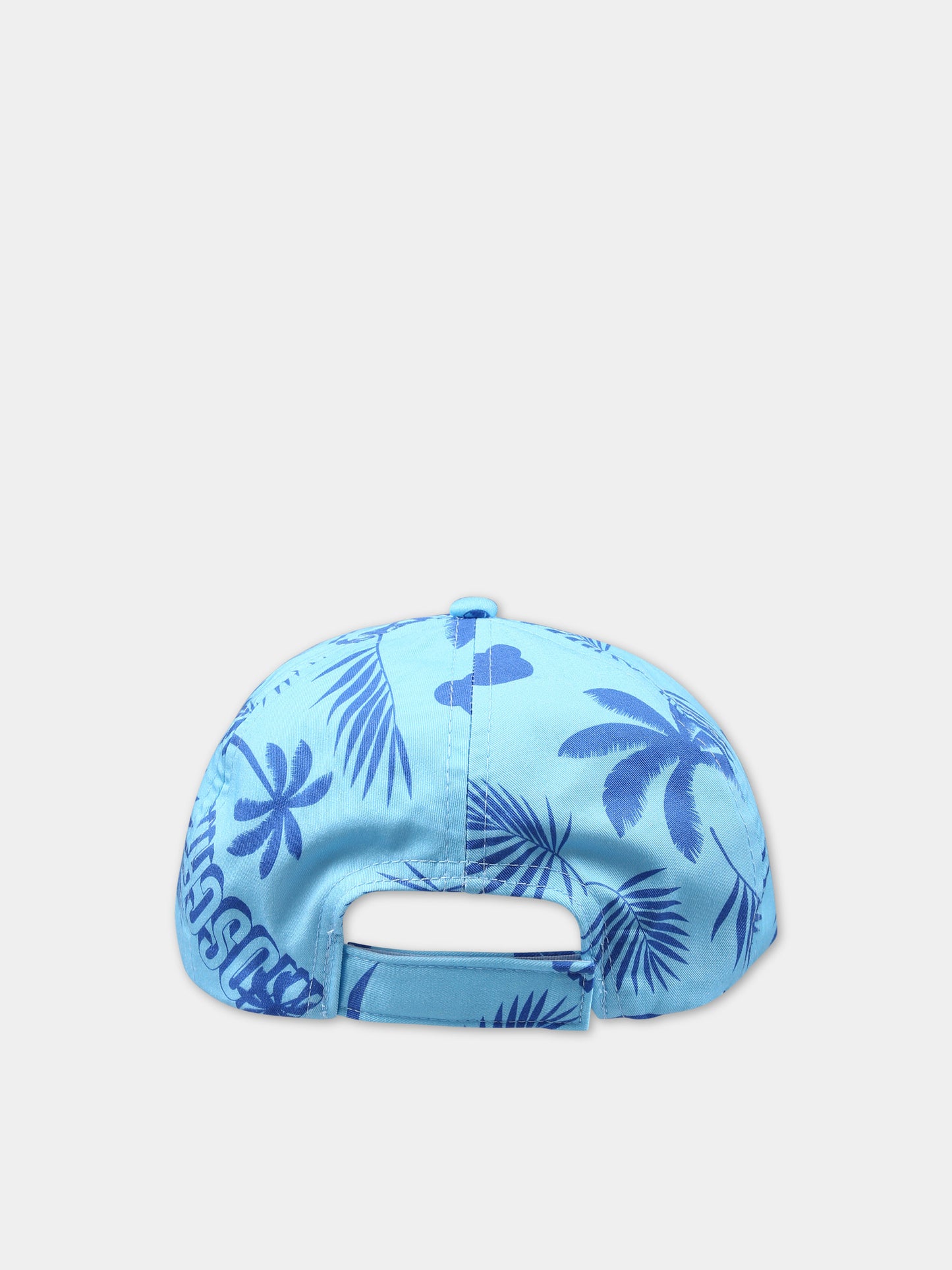 Cappello con visiera azzurro per bambino con fantasia tropicale e logo,Moschino Kids,HUX02D LOB18 85838