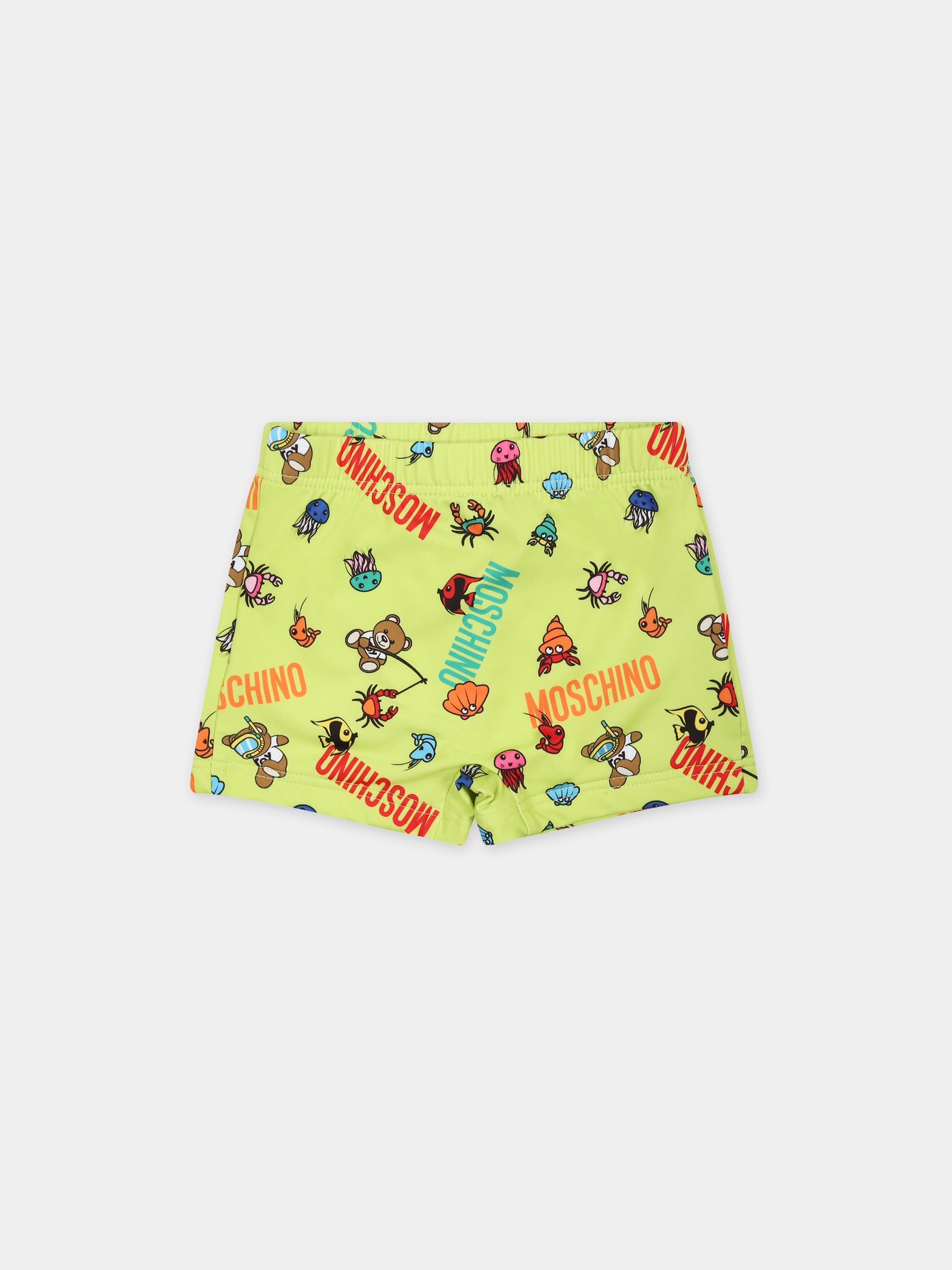 Boxer mare verdi per neonato con animaletti marini e logo,Moschino Kids,MUL00A LKA00 85840