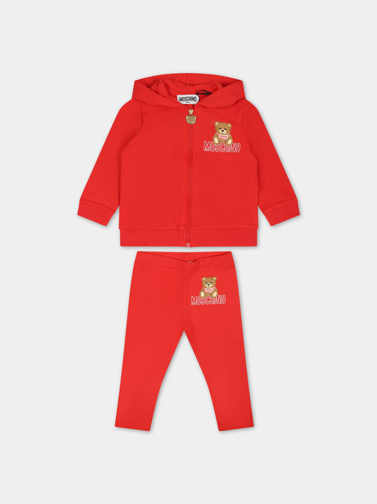Completo rosso per neonati con Teddy Bear e logo,Moschino Kids,MDK02F LDA00 50109