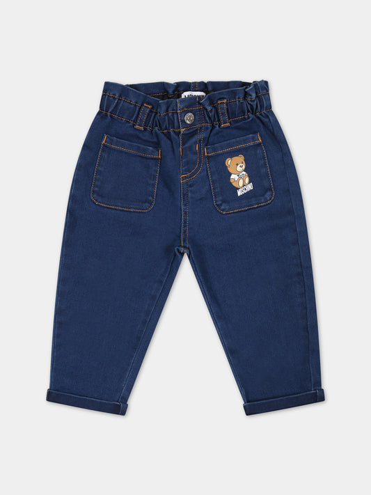 Jeans denim per neonata con Teddy Bear,Moschino Kids,MDP02V LXE43 40613