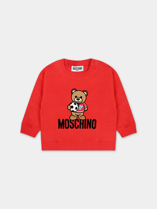 Felpa rossa per neonato con Teddy Bear,Moschino Kids,MSF03Q LDA27 50109
