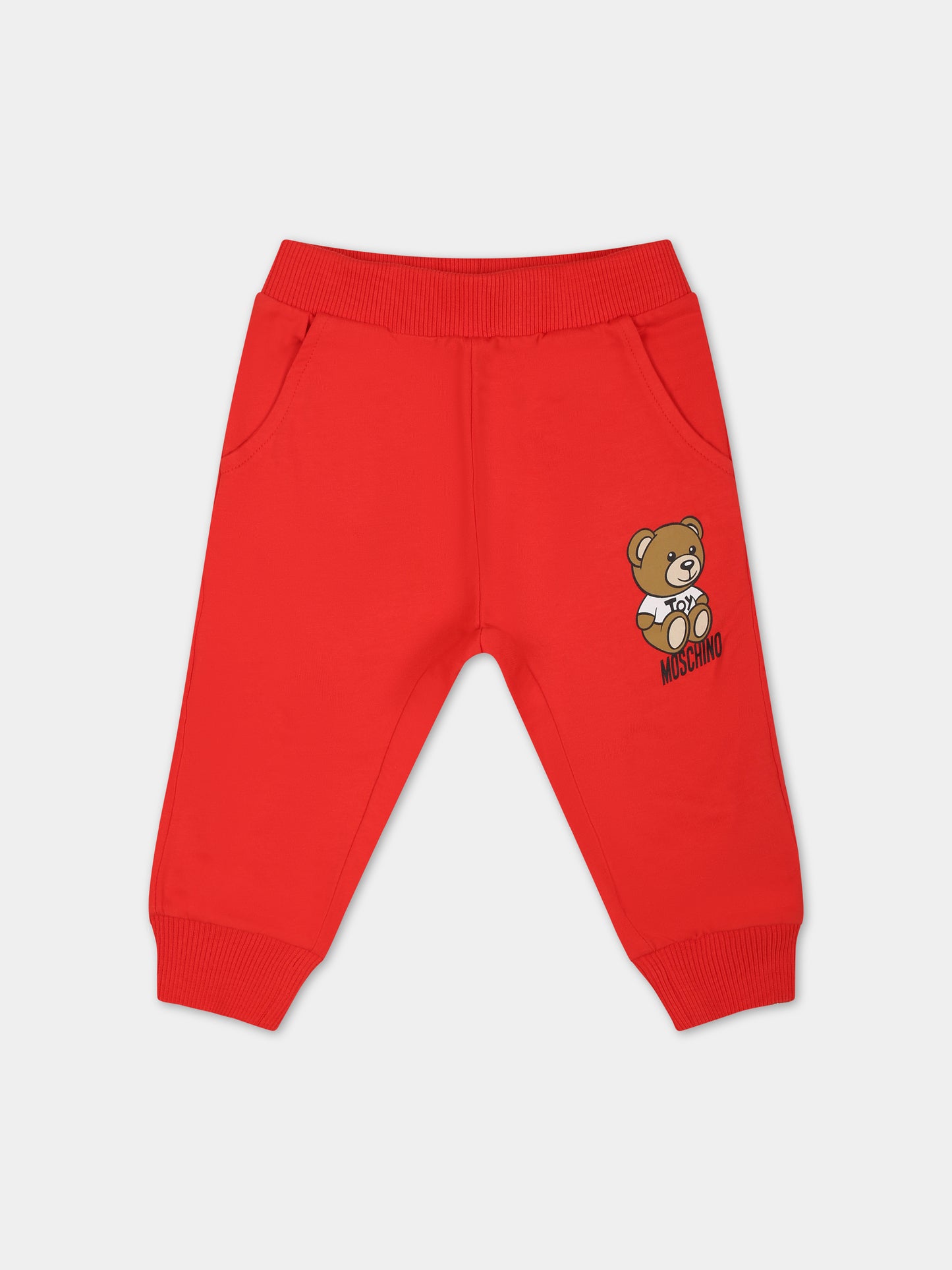 Pantaloni rossi per neonati con Teddy Bear e logo,Moschino Kids,MUP04G LCA19 50109