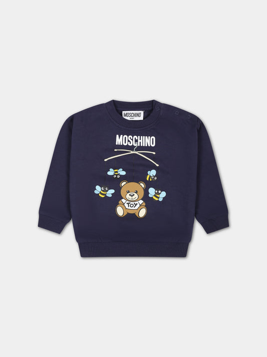Felpa blu per neonati con Teddy Bear,Moschino Kids,MWF03N LCA19 40016