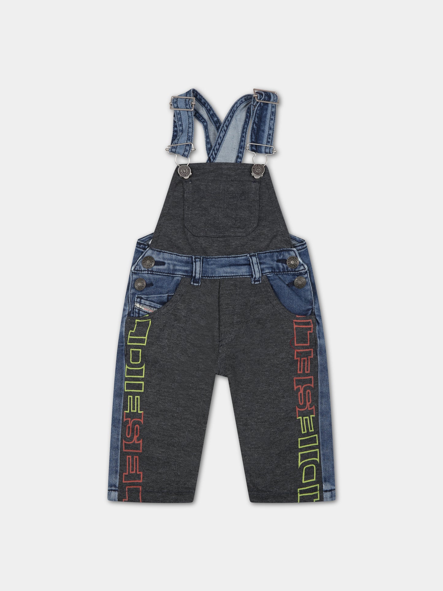 Salopette in denim per neonati con logo,Diesel,K00232 KXBE4 K01