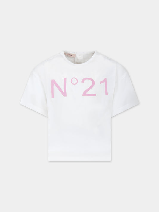 T-shirt bianca per bambina,N°21 Kids,N21649 N0255 0N100