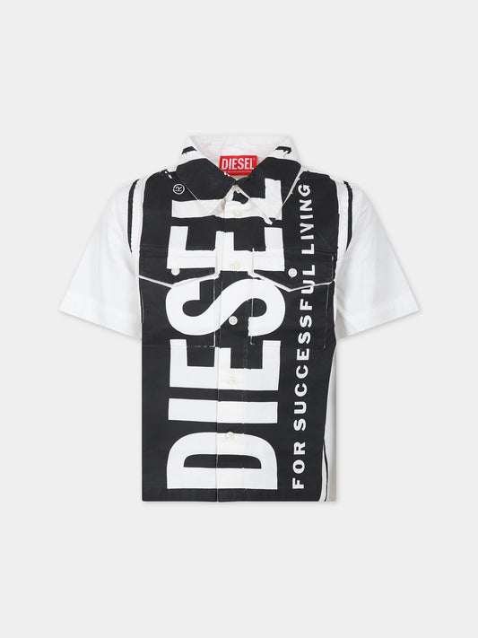 Camicia bianca per bambino con logo,Diesel,J01137 KXBFJ K129