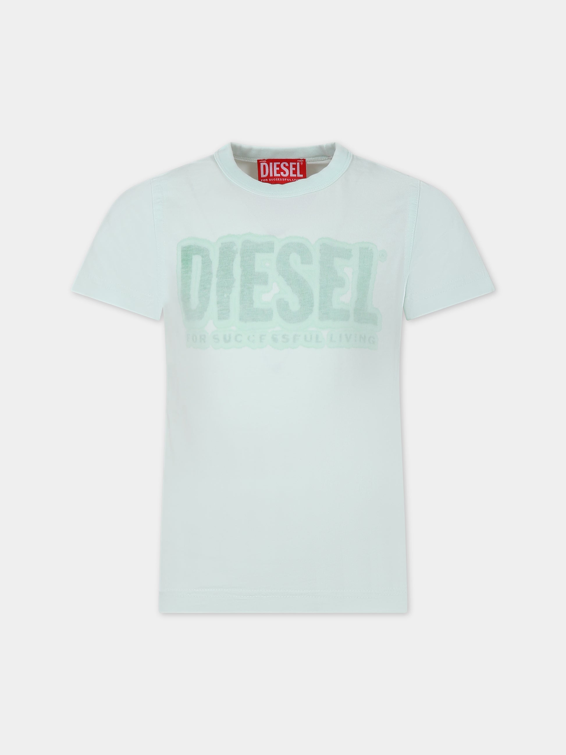 T-shirt verde per bambino con logo,Diesel,J01130 0KFAV K50T