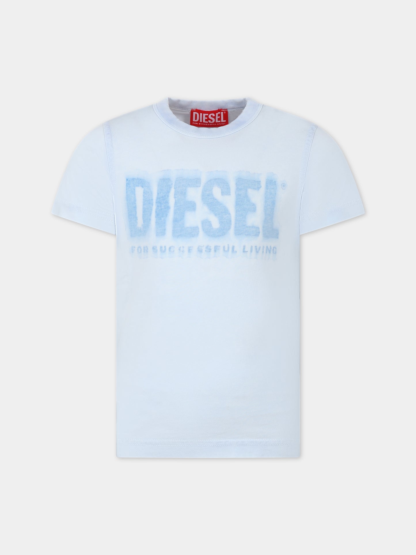 T-shirt celeste  per bambino con logo,Diesel,J01130 OKFAV K80G