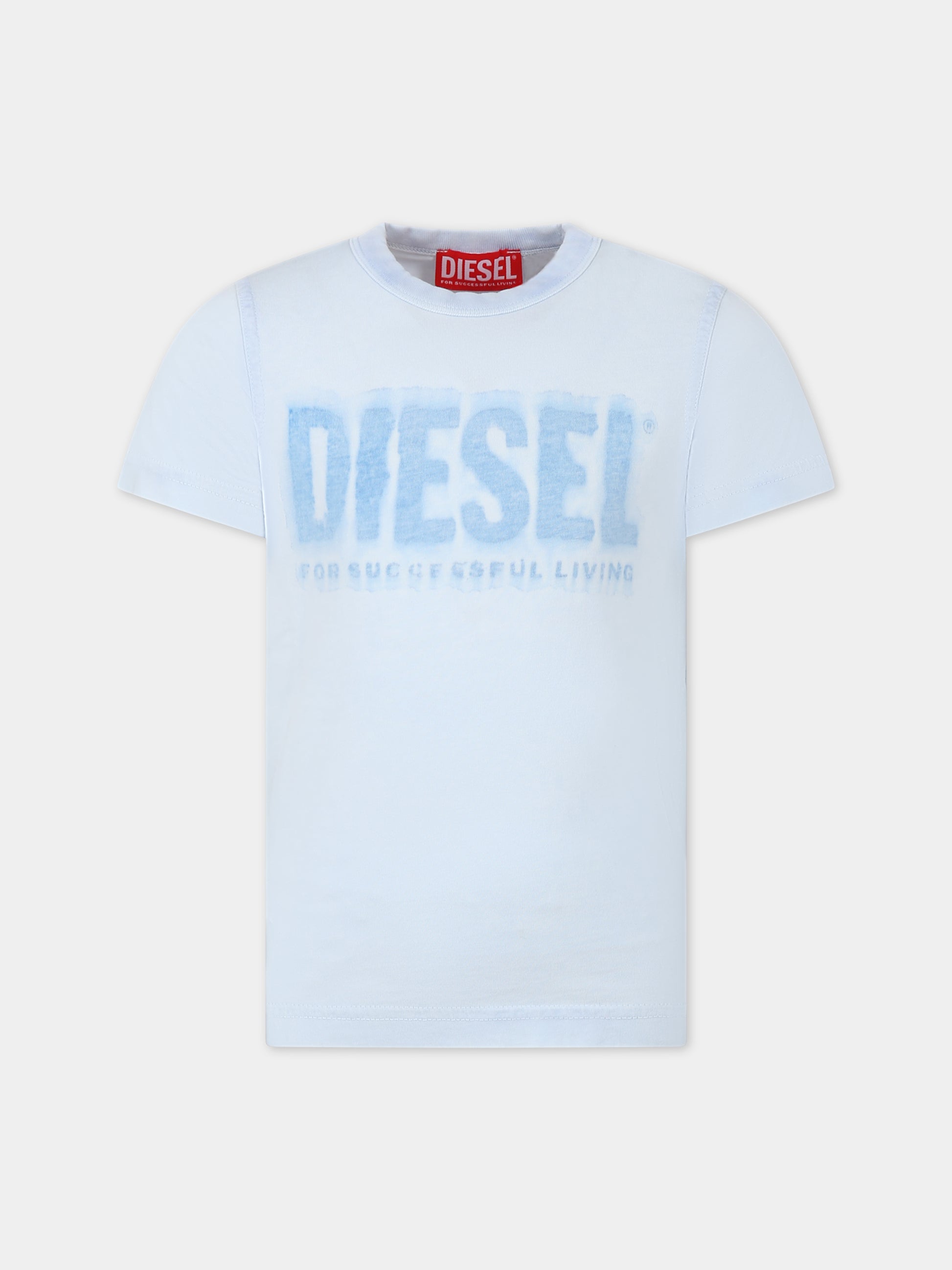 T-shirt celeste  per bambino con logo,Diesel,J01130 OKFAV K80G