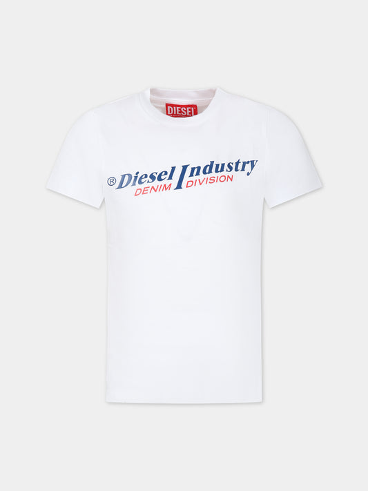 T-shirt bianca per bambino con logo,Diesel,J01132 00YI9 K100