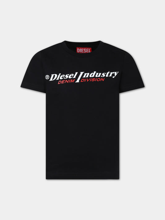 T-shirt nera per bambino con logo,Diesel,J01132 00YI9 K900