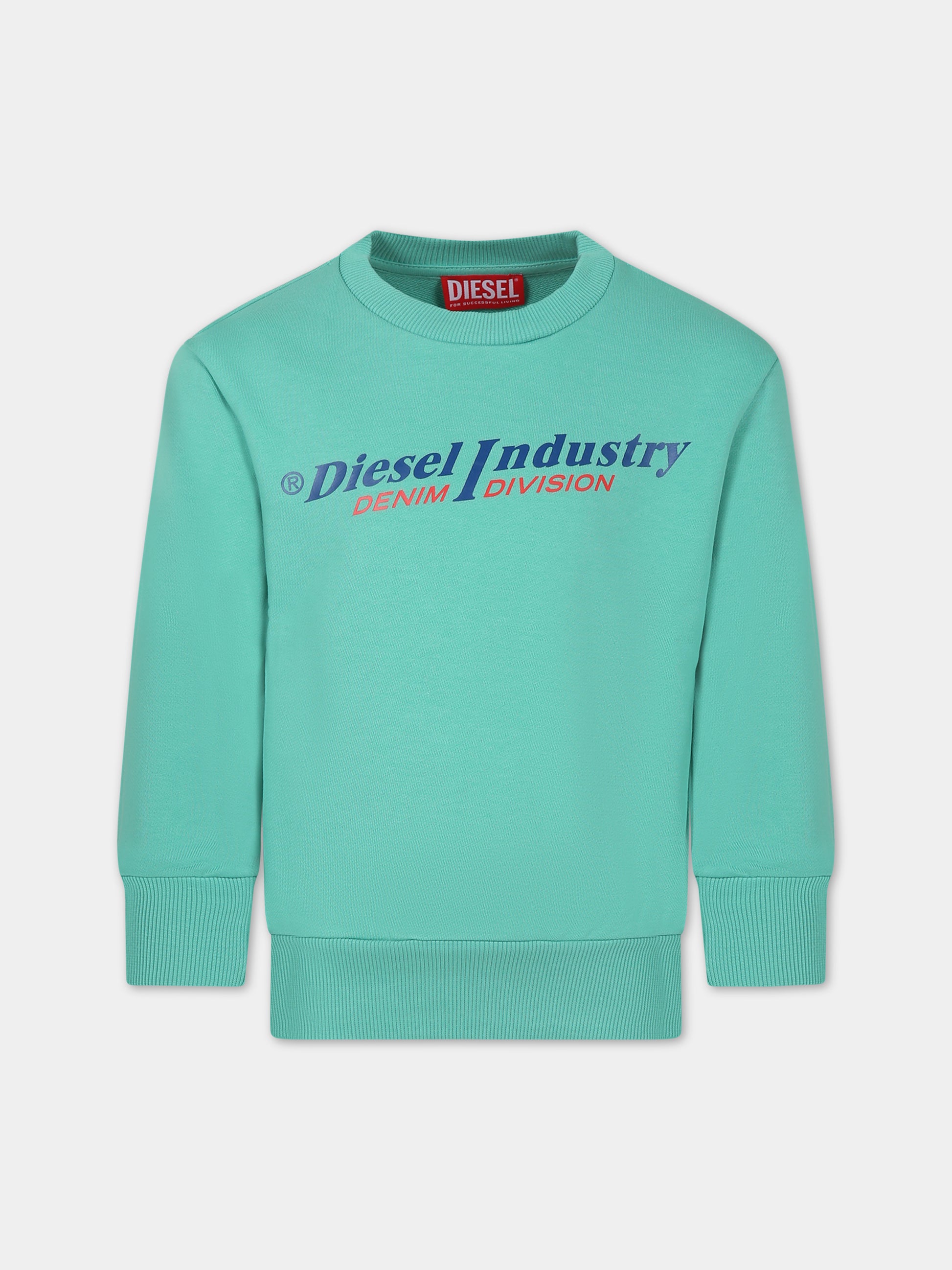 Felpa verde per bambino con stampa logo,Diesel,J01117 0IAJH K50T