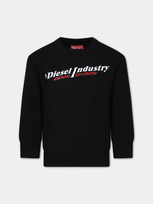 Felpa nera per bambino con stampa logo,Diesel,J01117 0IAJH K900
