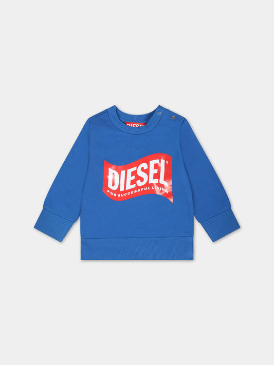 Felpa blu per neonati con stampa logo,Diesel,K00346 0IAJH K80H