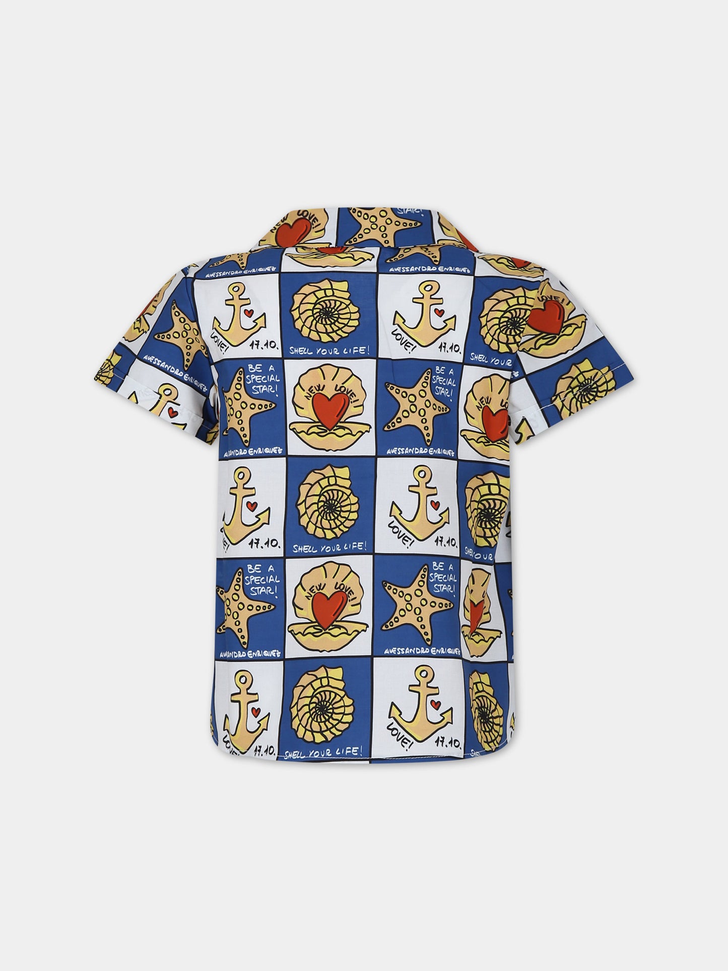 Camicia blu per bambini con stampa pop,Alessandro Enriquez X Barcellino,112101