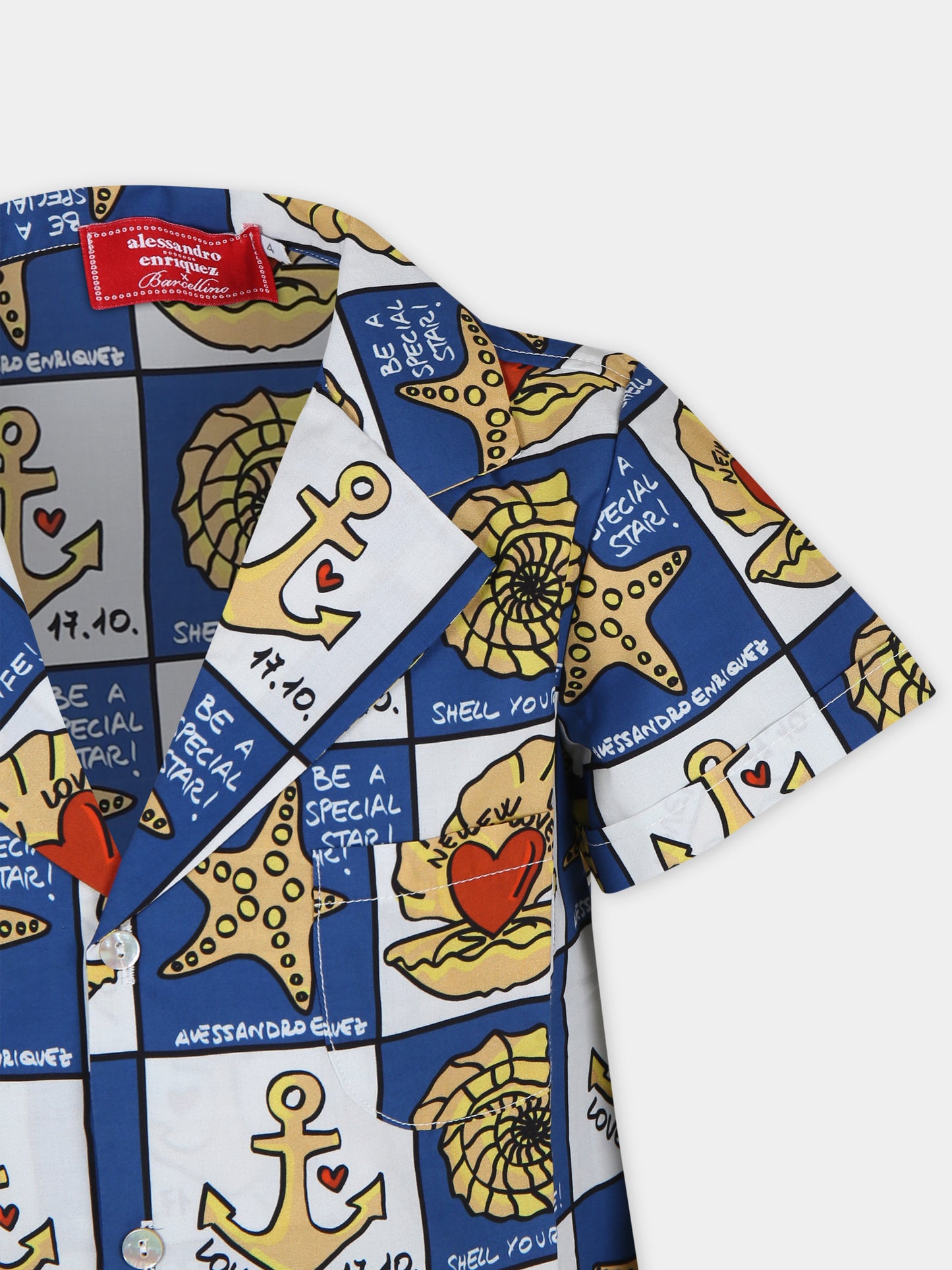 Camicia blu per bambini con stampa pop,Alessandro Enriquez X Barcellino,112101