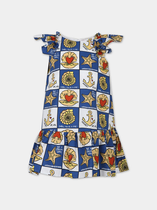 Vestito blu per bambina con stampa pop,Alessandro Enriquez X Barcellino,112105