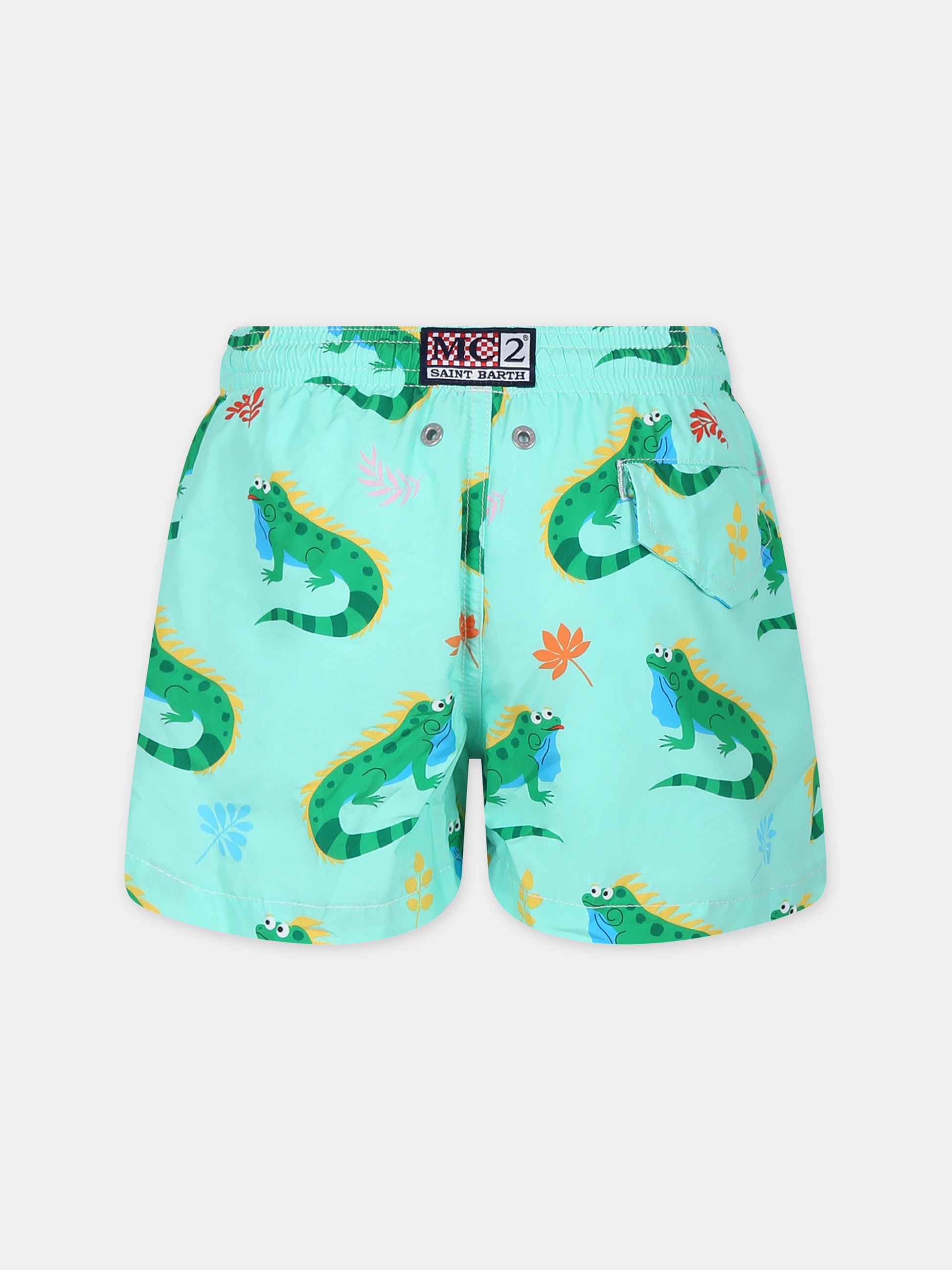 Boxer mare verde per bambino con stampa iguana e logo,Mc2 Saint Barth,JEA0004 01983F