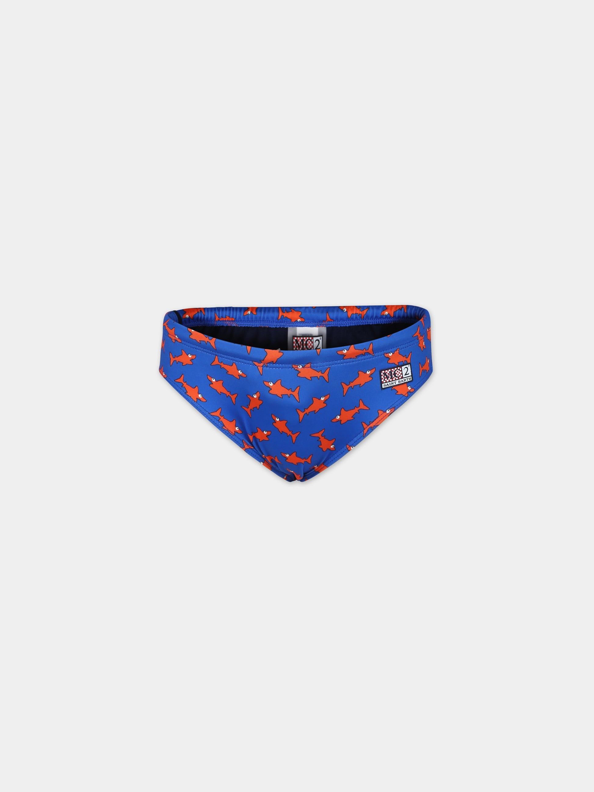 Slip mare blu per bambino con stampa squalo,Mc2 Saint Barth,BIL0001 03277F