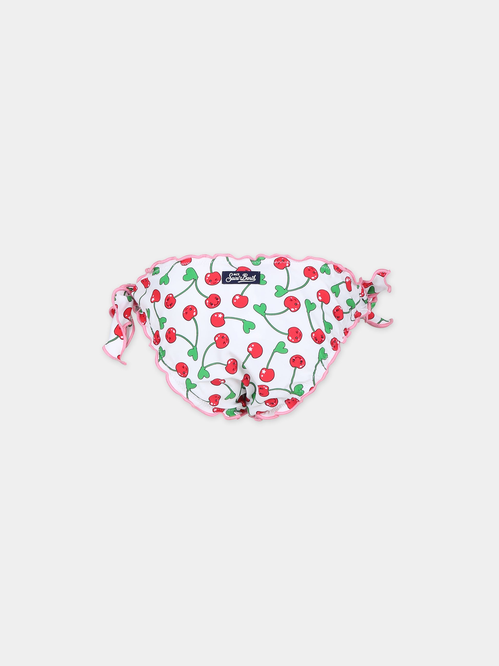 Bikini bianco per bambina con ciliegie e logo,Mc2 Saint Barth,CRIS001 00606F