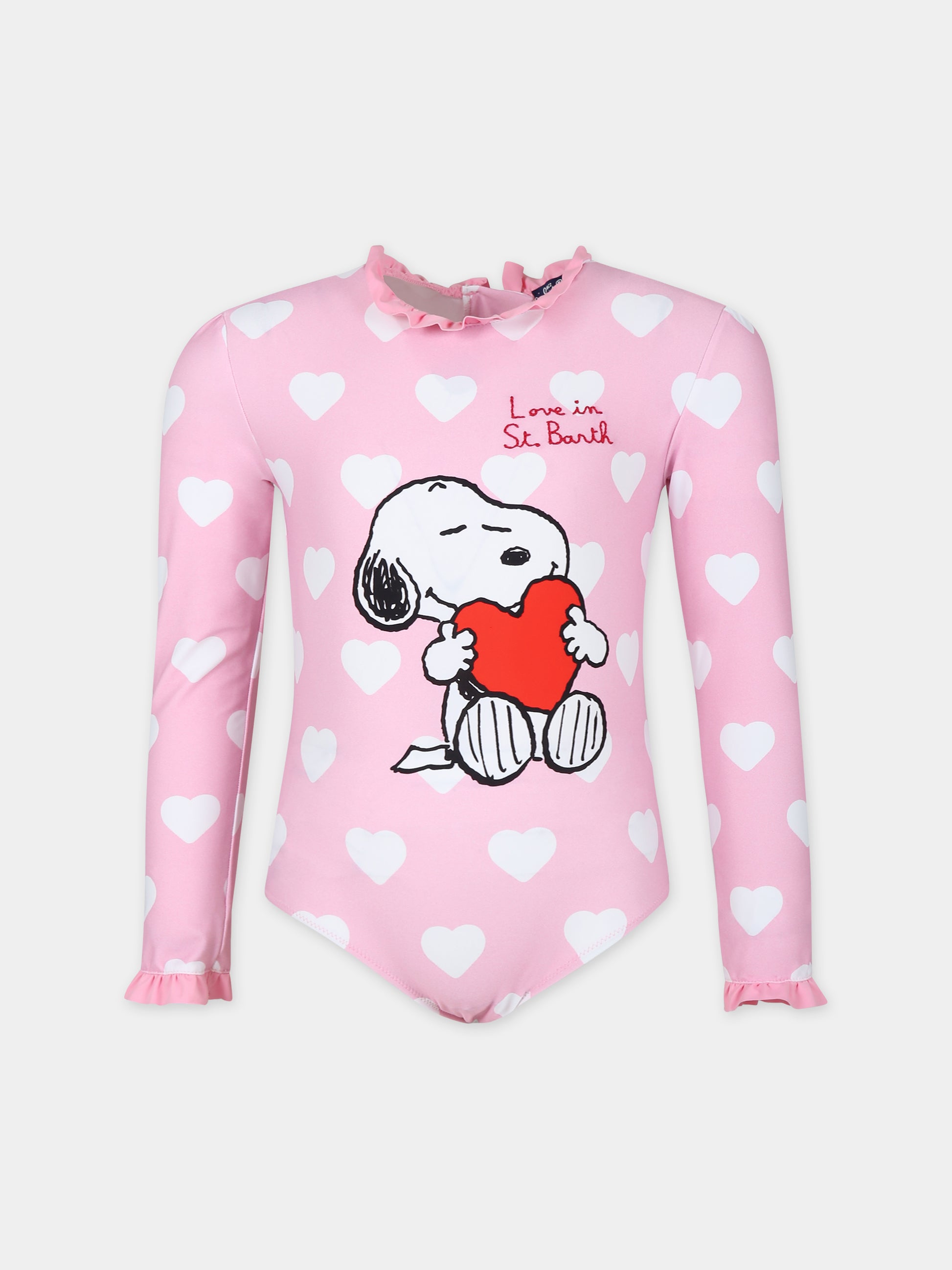 Costume rosa Anti UV per bambina con stampa Snoopy,Mc2 Saint Barth,HILA0001 01653F