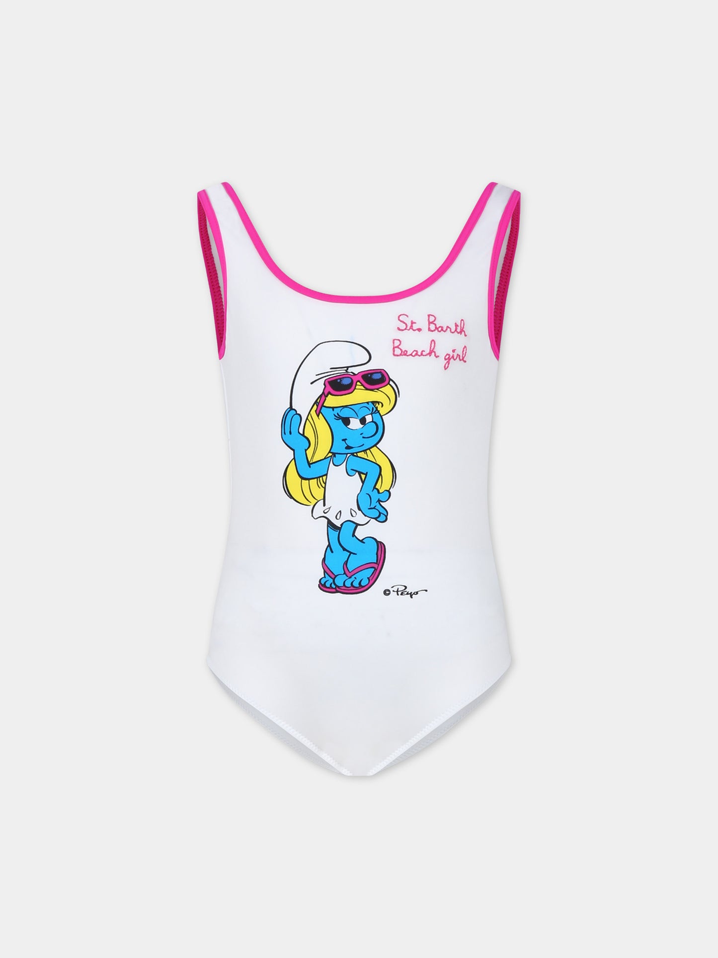 Costume intero bianco per bambina con Puffetta,Mc2 Saint Barth,CARA003 03025F