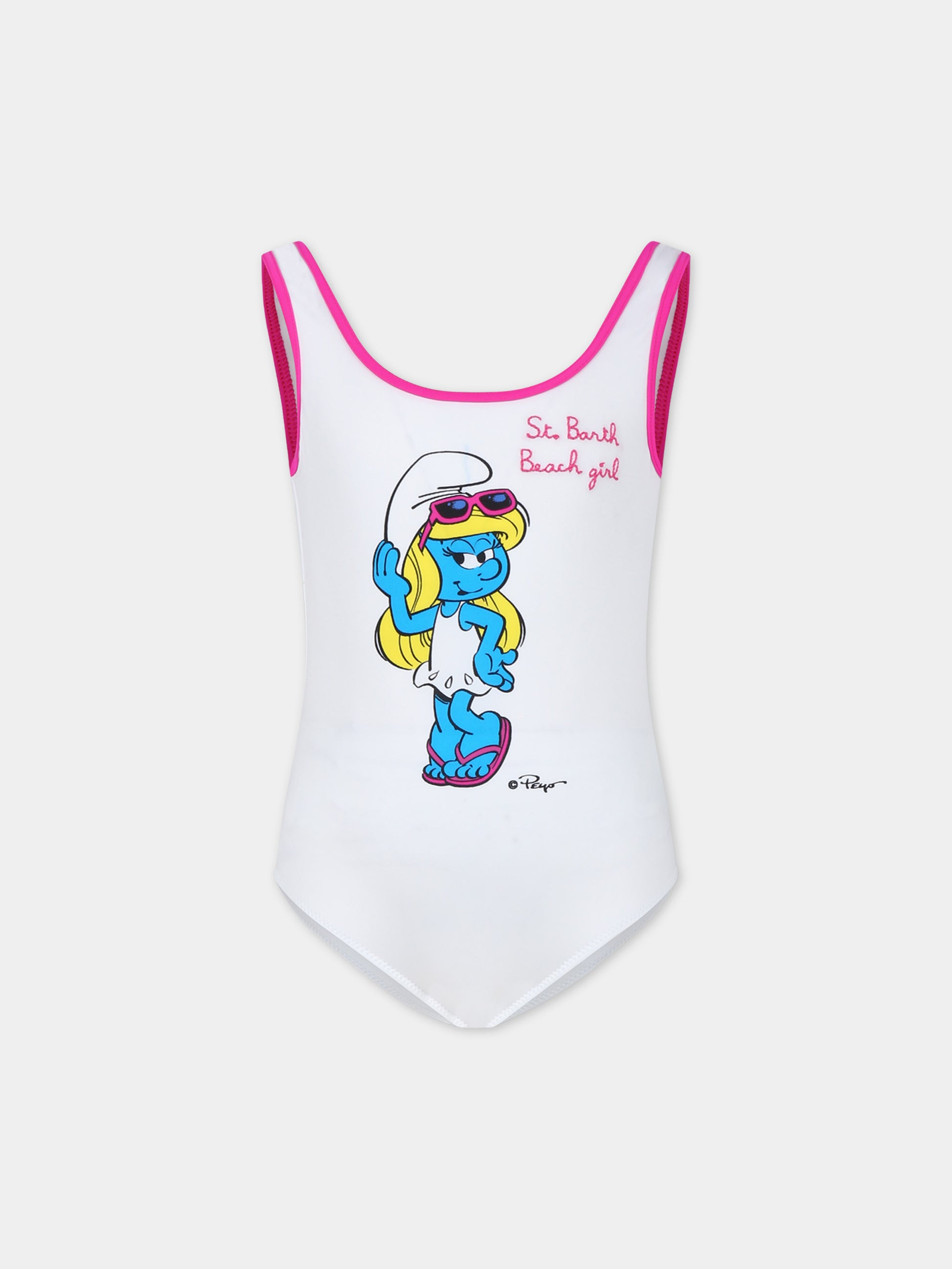 Costume intero bianco per bambina con Puffetta,Mc2 Saint Barth,CARA003 03025F