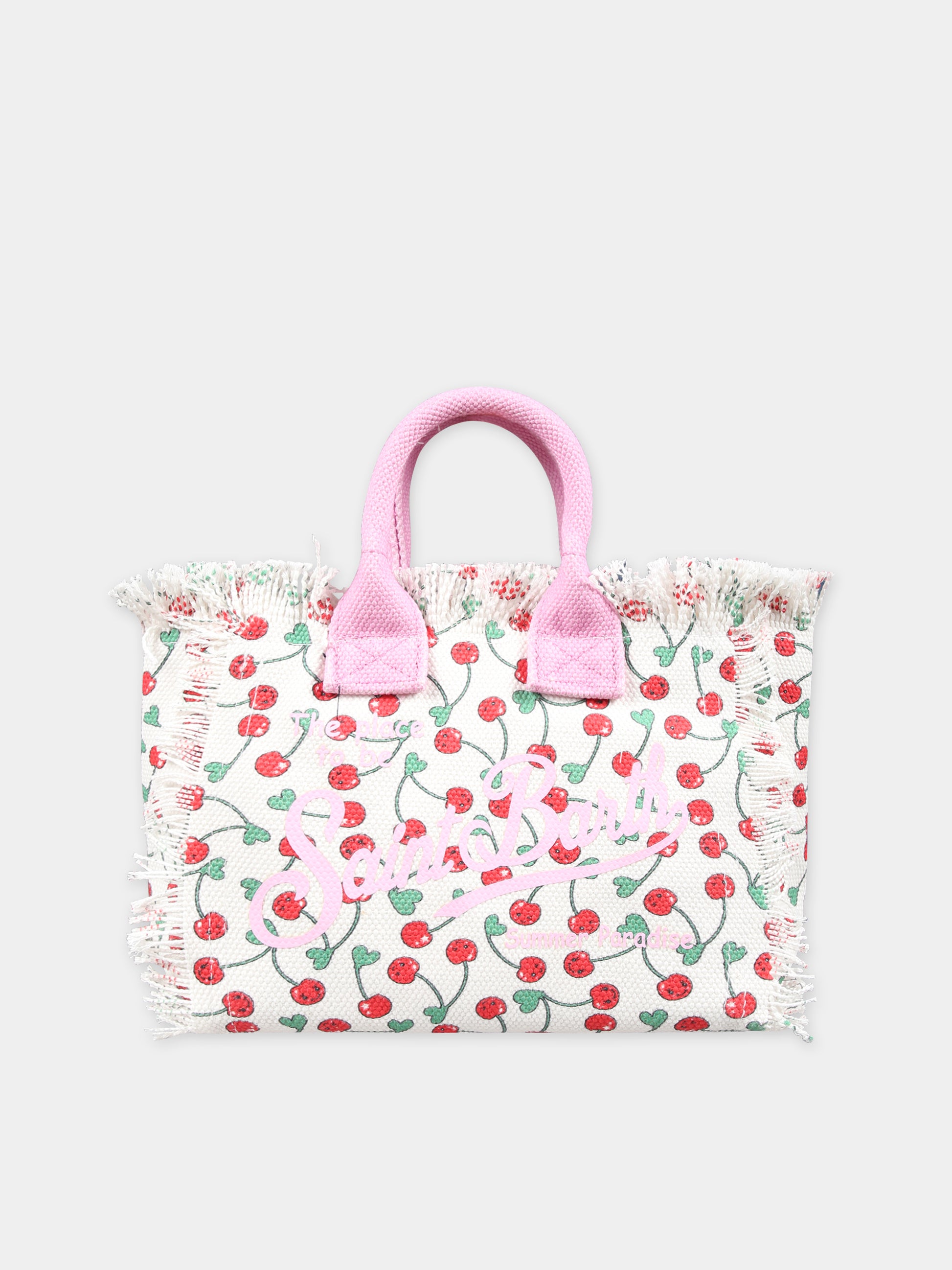 Borsa bianca per bambina con stampa ciliegie e logo,Mc2 Saint Barth,VAMI001 00604F