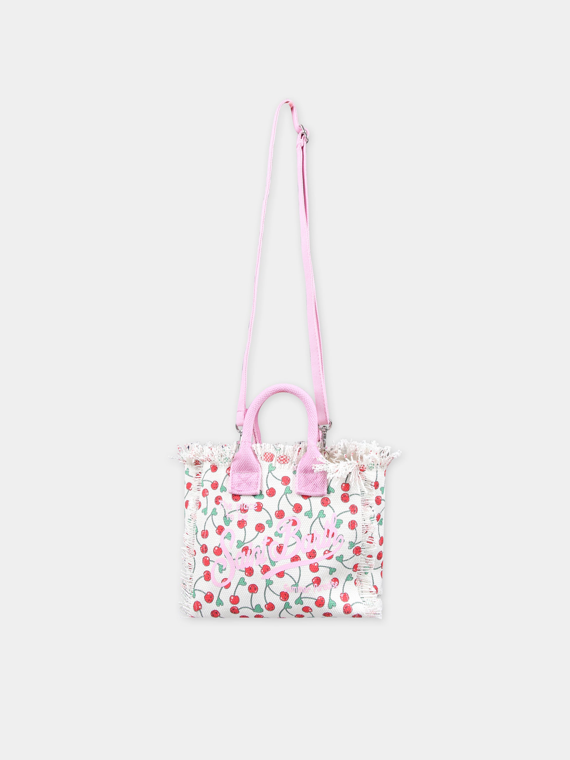 Borsa bianca per bambina con stampa ciliegie e logo,Mc2 Saint Barth,VAMI001 00604F