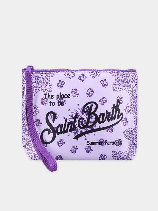 Pochette viola per bambina con logo e stampa paisley,Mc2 Saint Barth,ALIN001 01805F