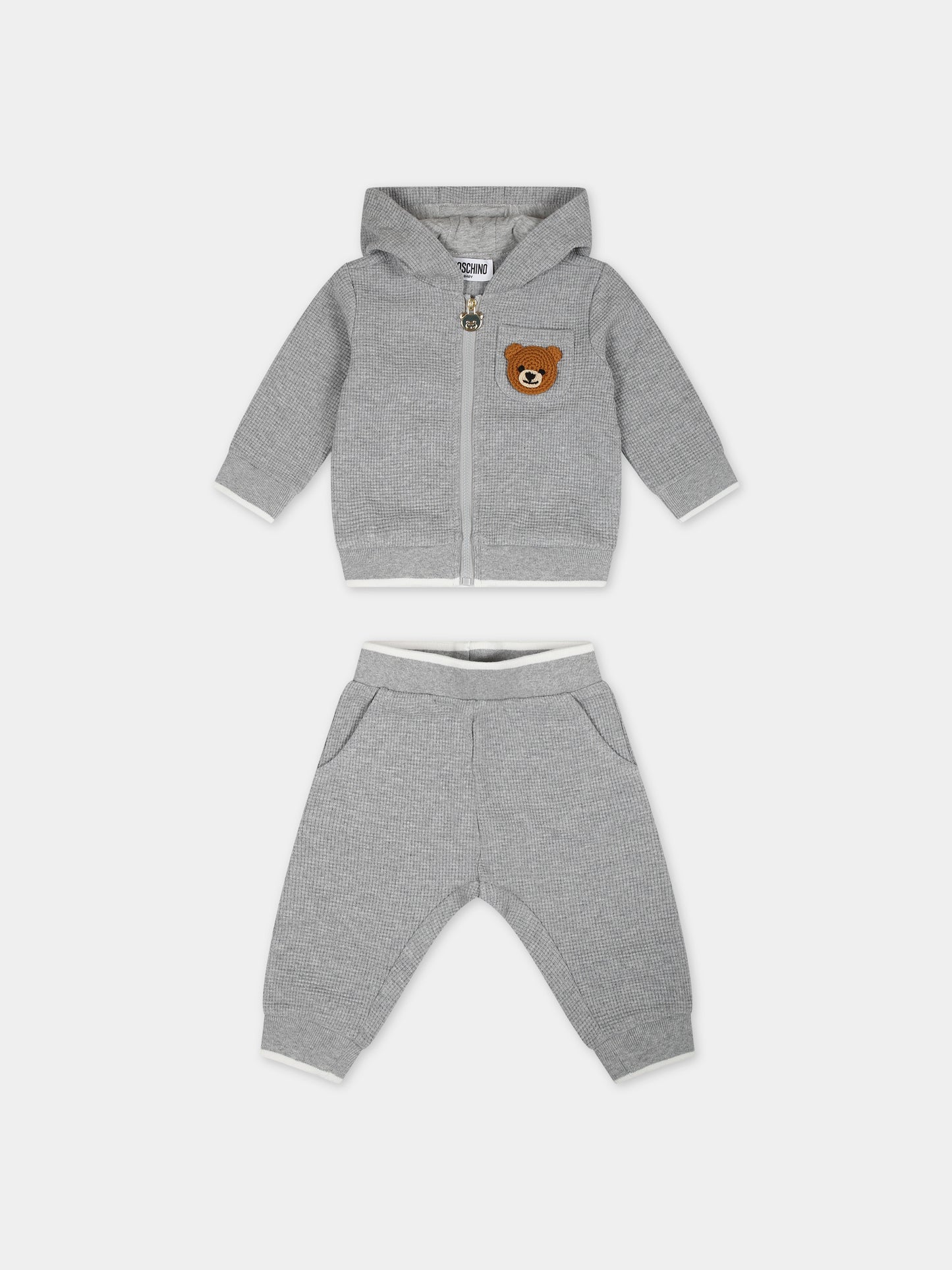 Completo grigio per neonato con Teddy Bear,Moschino Kids,MUK048 LCA57 60926