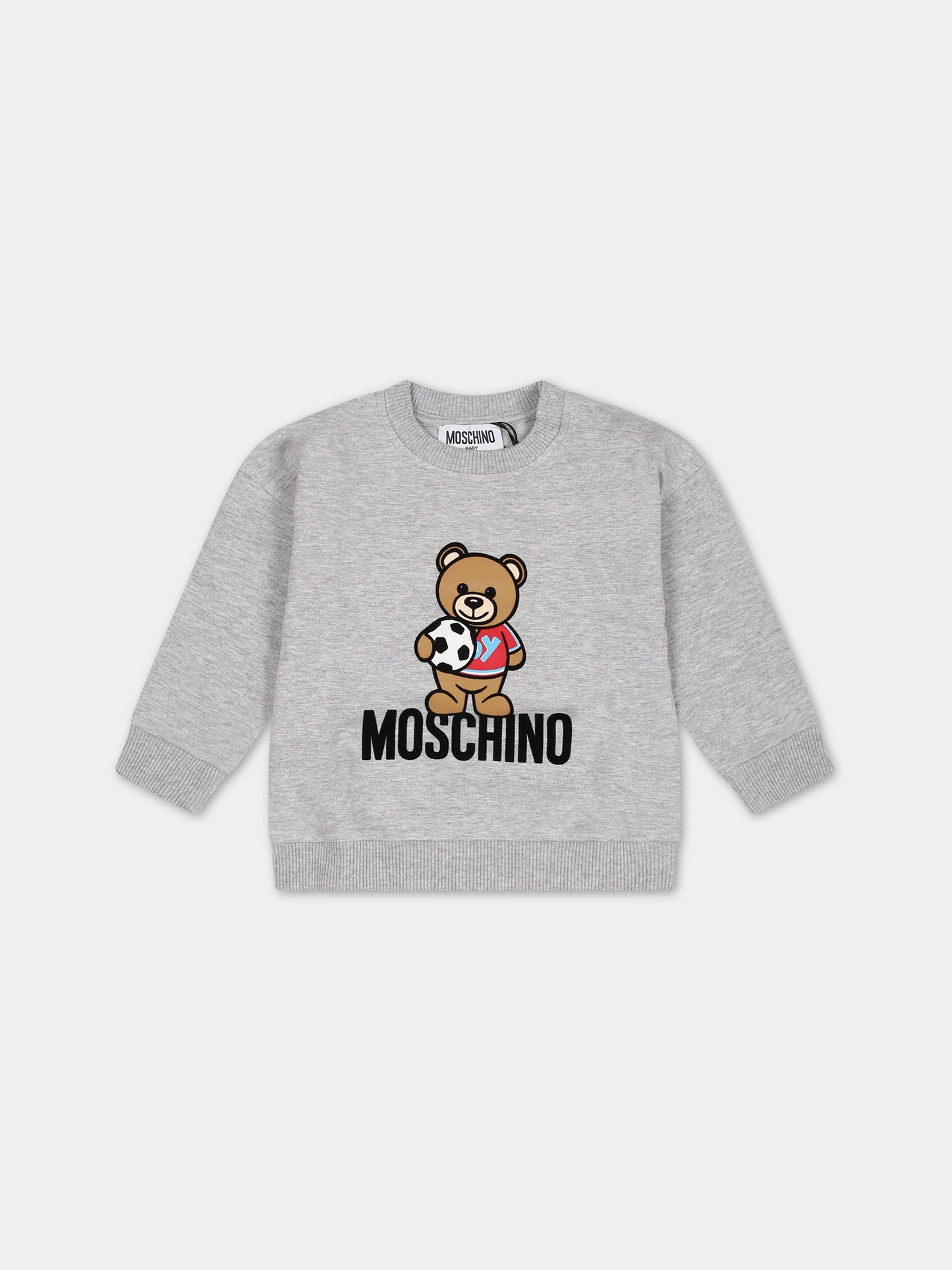 Felpa grigia per neonato con Teddy Bear e logo,Moschino Kids,MSF03Q LDA27 60926