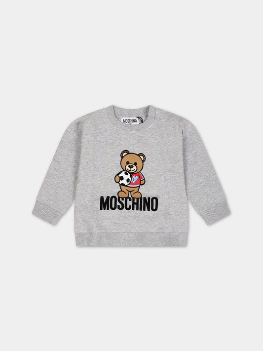 Felpa grigia per neonato con Teddy Bear e logo,Moschino Kids,MSF03Q LDA27 60926