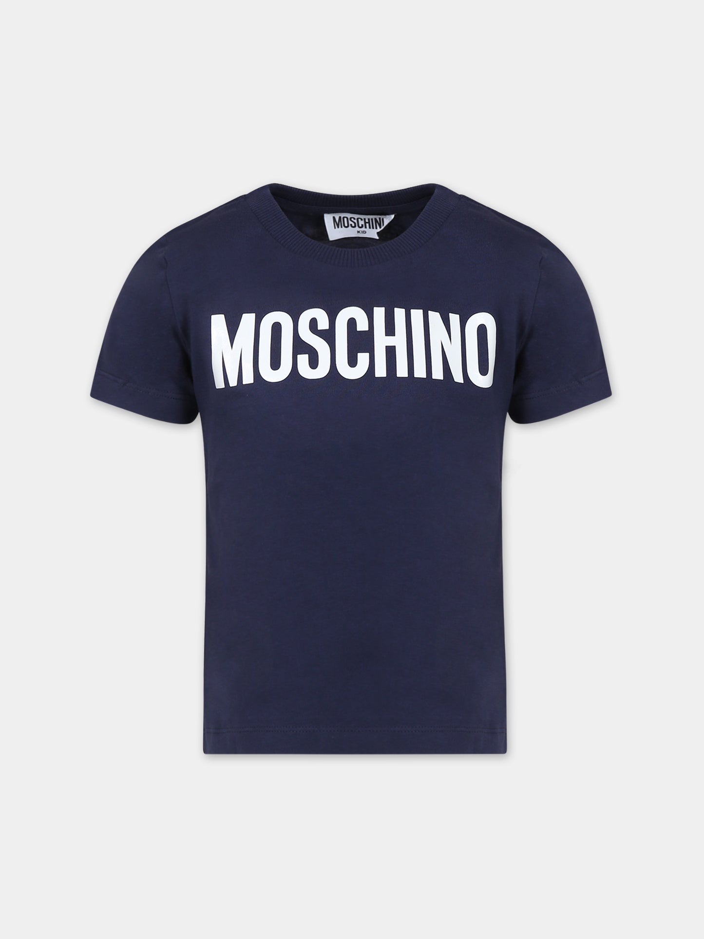 T-shirt blu per bambino con logo,Moschino Kids,HWM03L LAA02 40016