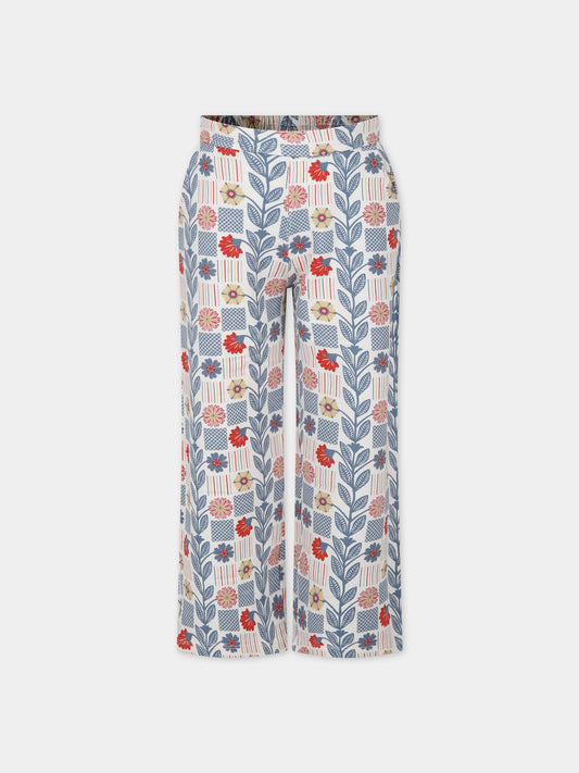 Pantaloni bianchi per bambina con stampa fiori,Coco Au Lait,16COCO S019