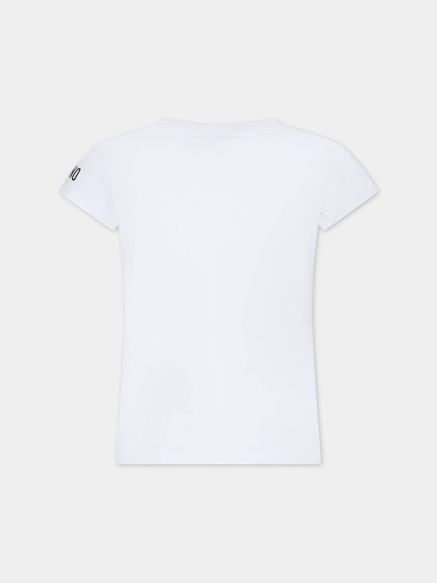 T-shirt bianca per bambina con logo,Moschino Kids,HCM055 LBA00 10101