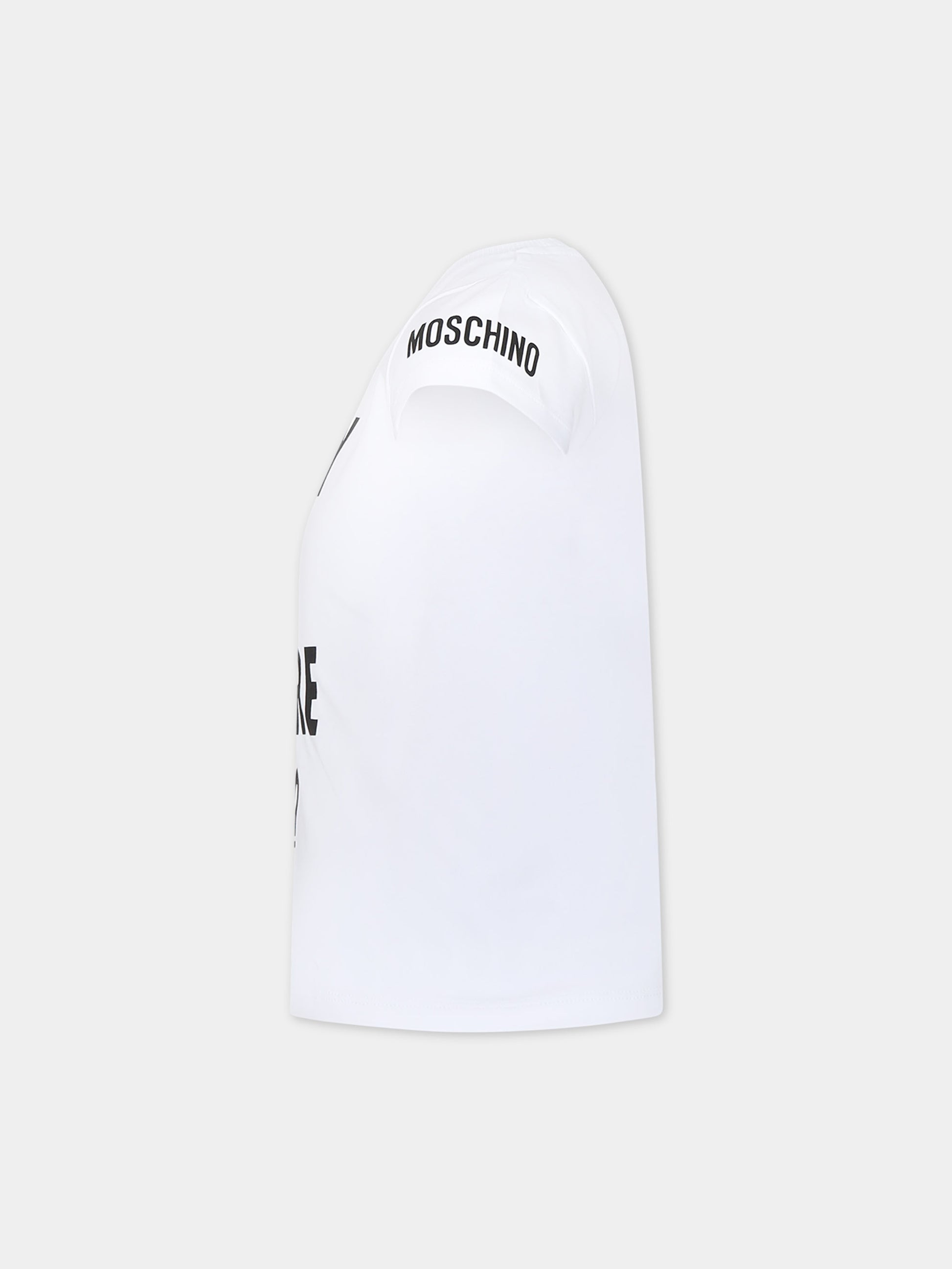 T-shirt bianca per bambina con logo,Moschino Kids,HCM055 LBA00 10101