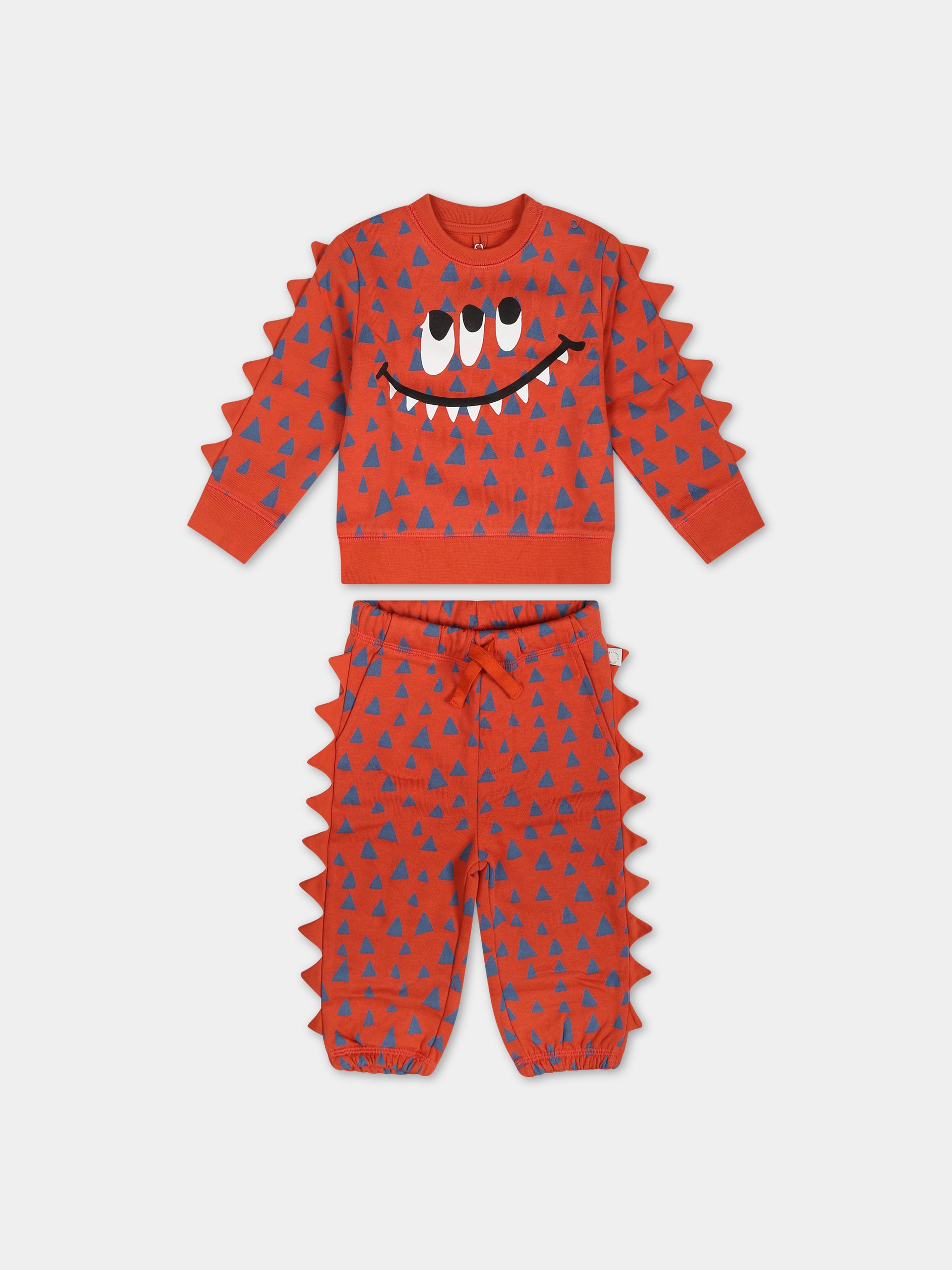 Completo rosso per neonato con stampa mostro,Stella Mccartney Kids,TT3550 Z1477 423BL