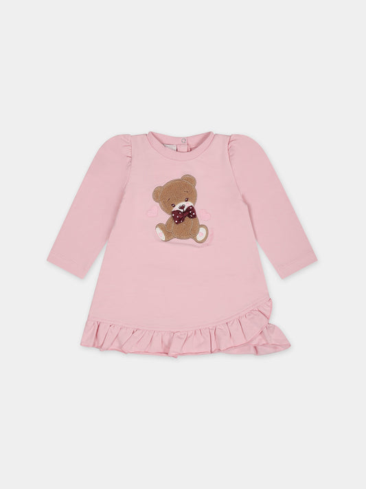 Vestito rosa per neonata con orso,Monnalisa,39B904 2010 0092S
