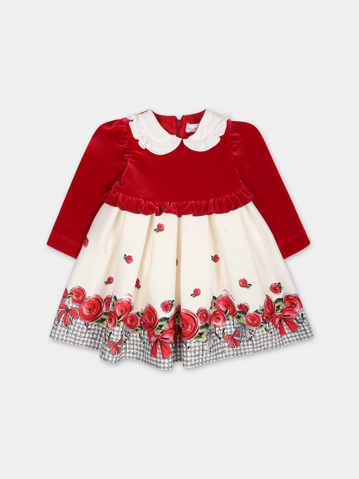 Vestito avorio per neonata con rose,Monnalisa,31B909 2627 0143