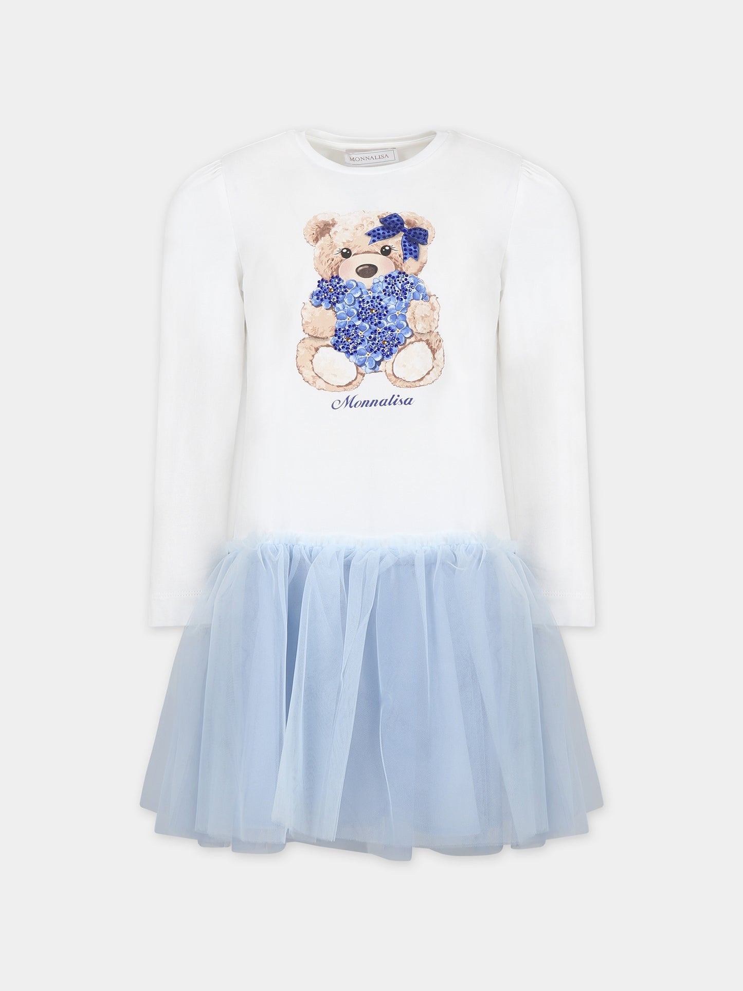 Vestito avorio per bambina con orso,Monnalisa,11B917 2201 0152