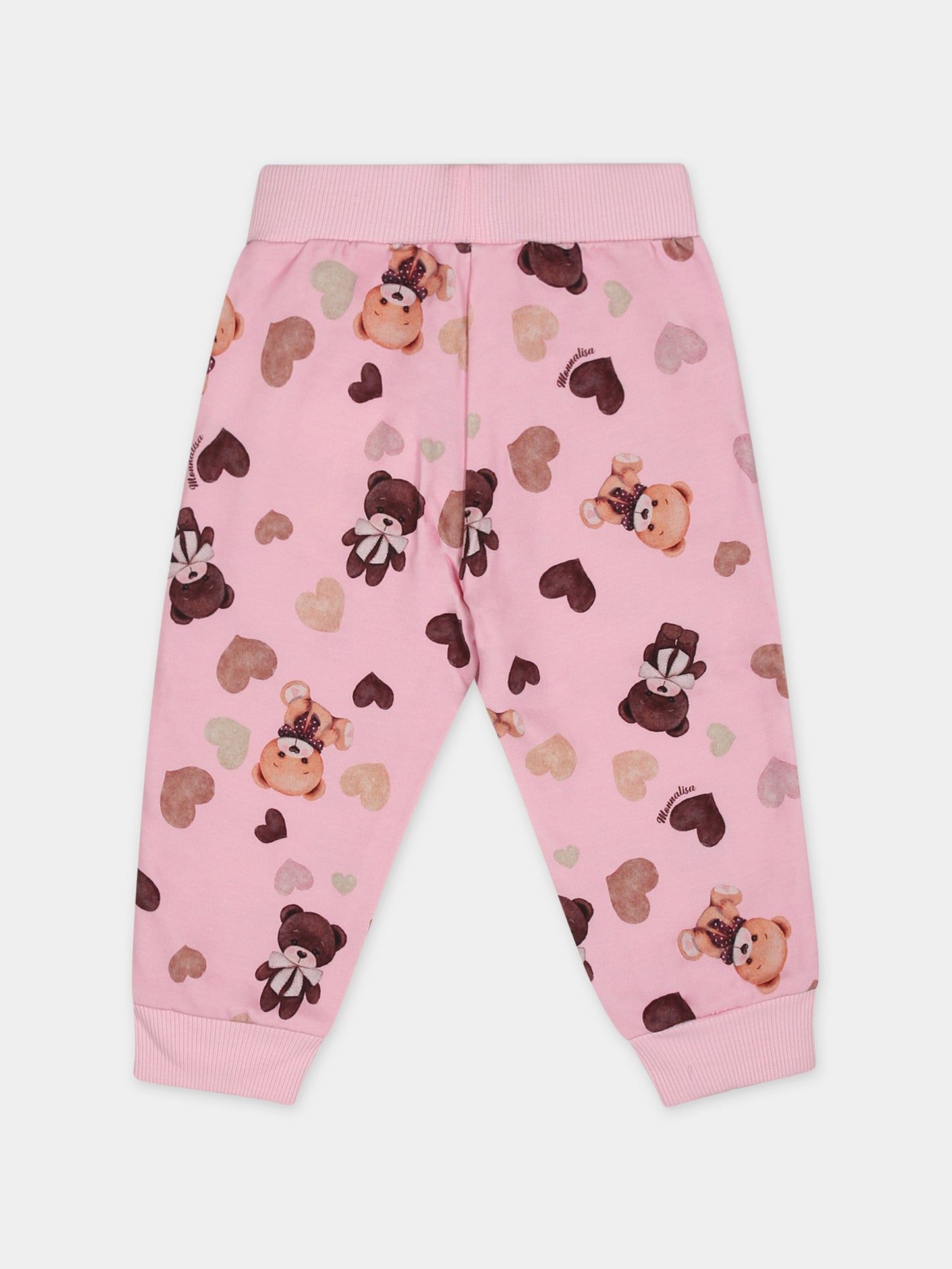 Pantaloni rosa per neonata con stampa orso e cuori,Monnalisa,39B408 2071 092S