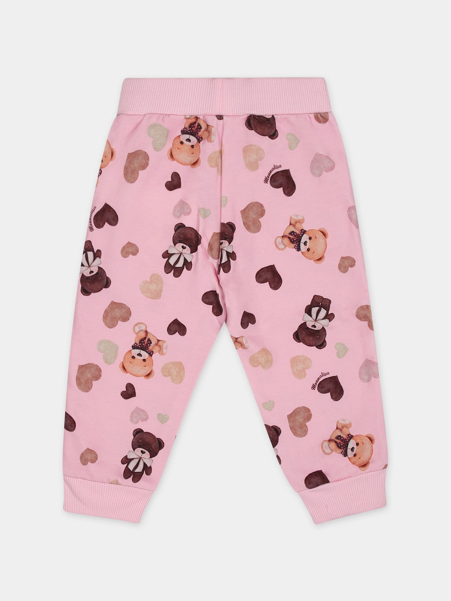 Pantaloni rosa per neonata con stampa orso e cuori,Monnalisa,39B408 2071 092S