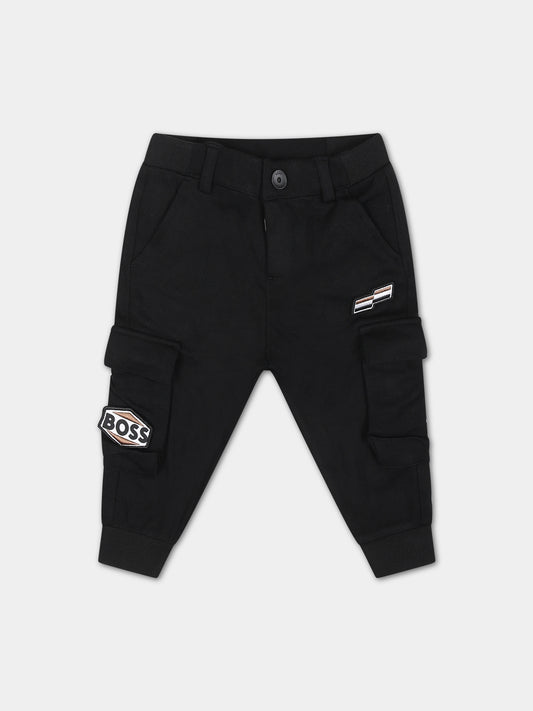 Pantaloni neri per neonato con logo,Boss,J04485 09B