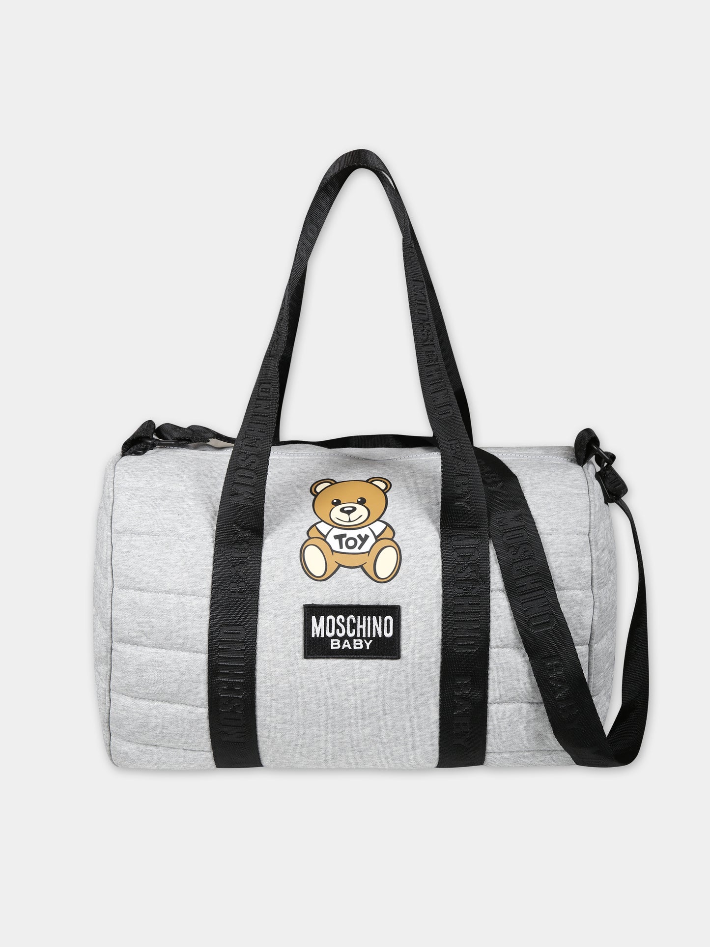 Borsa mamma grigia per neonati con Teddy Bear e logo,Moschino Kids,MNX03P LCA26 60901