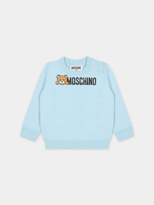 Felpa celeste per neonato con Teddy Bear,Moschino Kids,MOF04Q LCA40 40304