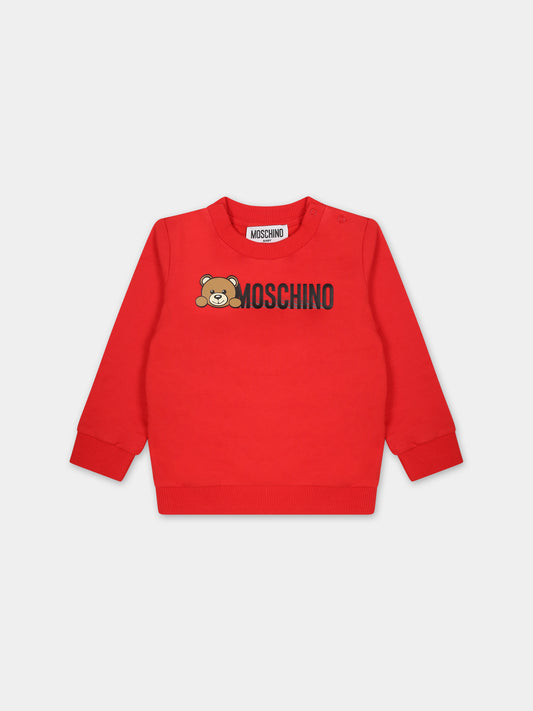 Felpa rossa per neonati con Teddy Bear,Moschino Kids,MOF04Q LCA40 50109