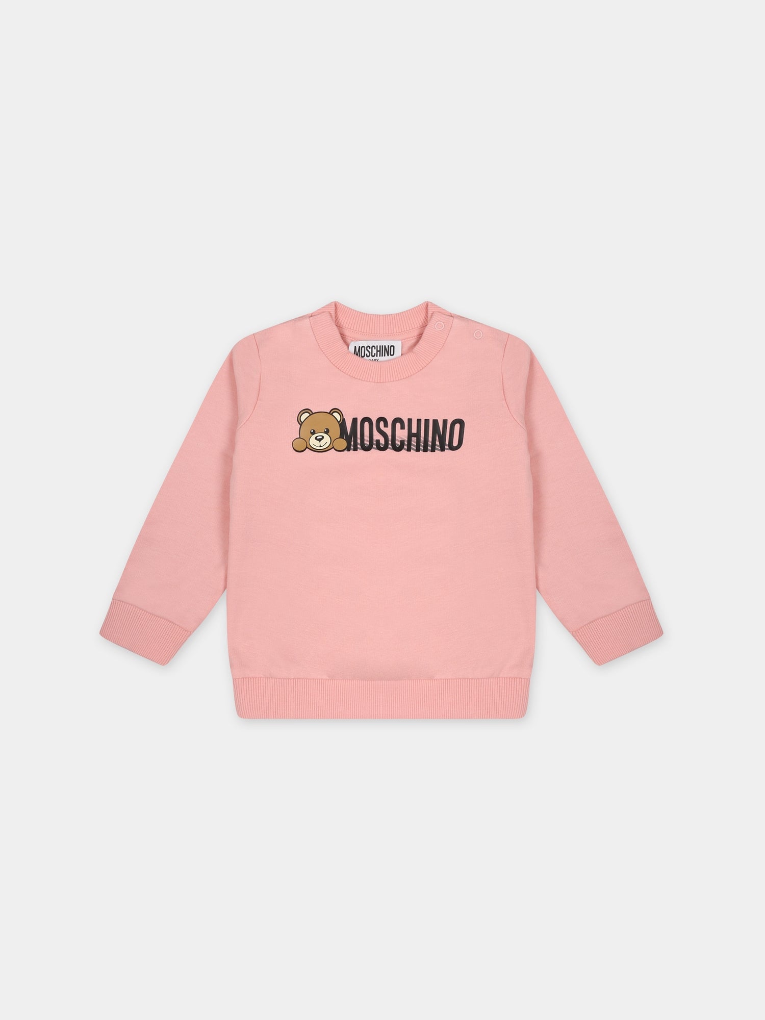 Felpa rosa per neonata con Teddy Bear,Moschino Kids,MOF04Q LCA40 50209
