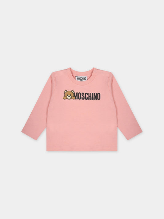 T-shirt rosa per neonata con Teddy Bear,Moschino Kids,MTO00D LAA01 50209